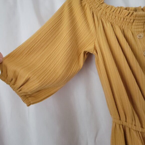 Maurice's Small Peasant Dress BOHO Smocked Mustard Yellow Off Shoulder elastic - Picture 7 of 10